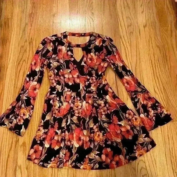 Free people Floral Regan boarder Mini Tunic Dress with Pockets sz 0 - Picture 10 of 10